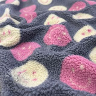 Tkanina za kapute TEDDY JACQUARD Happy faces jeans