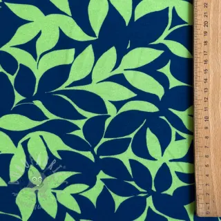 Triko materijal čupav SOFT Leaves green navy