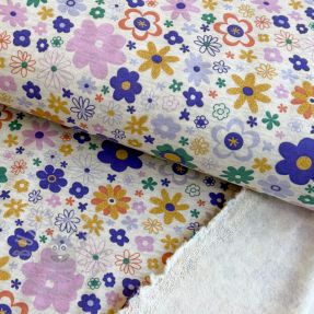 Triko materijal čupav Glitter flowers ecru melange