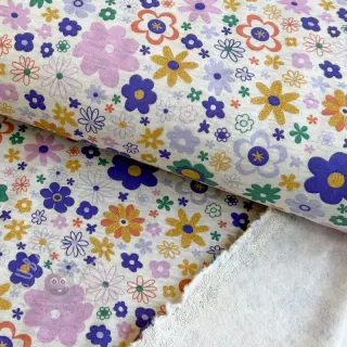 Triko materijal čupav Glitter flowers ecru melange