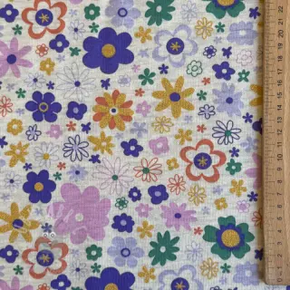 Triko materijal čupav Glitter flowers ecru melange