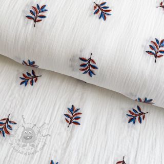 Tetra Tkanina/Muslin EMBROIDERY Leaves white