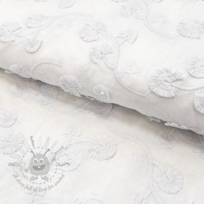 Pamuk VOILE EMBROIDERY Flowers with stem white