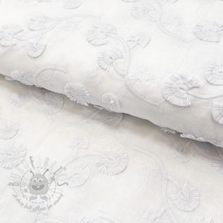 Pamuk VOILE EMBROIDERY Flowers with stem white