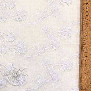 Pamuk VOILE EMBROIDERY Flowers with stem white