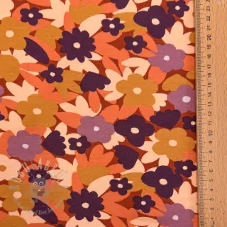 Triko materijal čupav SOFT Flowers cognac