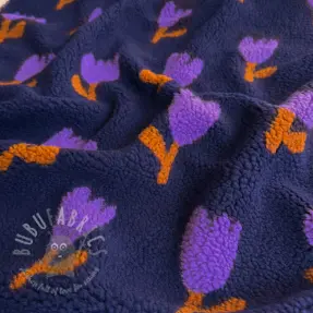 Tkanina za kapute TEDDY JACQUARD Tulips navy
