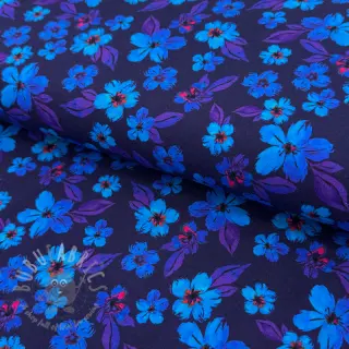 Jersey Hannah flowers blue digital print