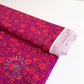 Viskoza POPLIN STRETCH Flowers fuchsia digital print