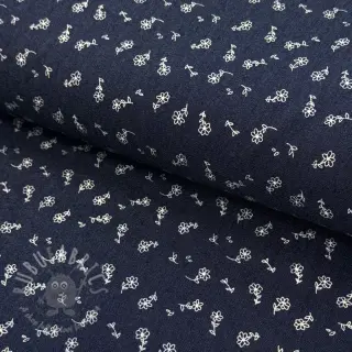 JEANS STRETCH Small retro flowers dark blue