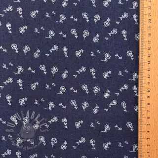 JEANS STRETCH Small retro flowers dark blue