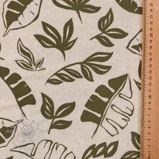 Dekorativna tkanina Linenlook Leaves army green