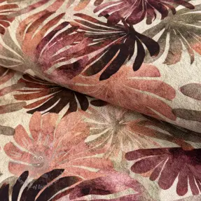 Dekorativna tkanina SLUB Leaves burgundy digital print