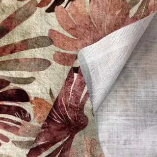 Dekorativna tkanina SLUB Leaves burgundy digital print