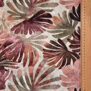 Dekorativna tkanina SLUB Leaves burgundy digital print