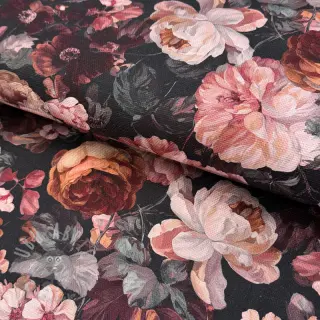 Dekorativna tkanina SLUB Bouquet burgundy digital print
