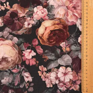 Dekorativna tkanina SLUB Bouquet burgundy digital print