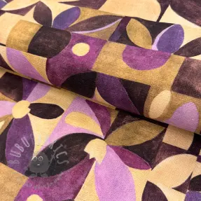 Dekorativna tkanina SLUB Abstract flowie aubergine digital print