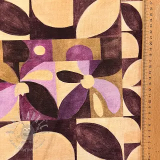 Dekorativna tkanina SLUB Abstract flowie aubergine digital print