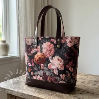 Dekorativna tkanina SLUB Bouquet burgundy digital print