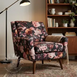 Dekorativna tkanina SLUB Bouquet burgundy digital print