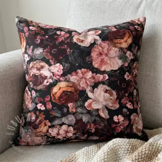 Dekorativna tkanina SLUB Bouquet burgundy digital print