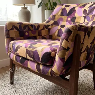 Dekorativna tkanina SLUB Abstract flowie aubergine digital print