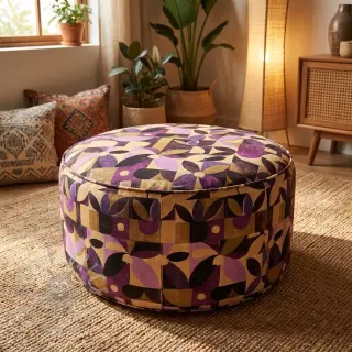 Dekorativna tkanina SLUB Abstract flowie aubergine digital print