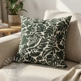 Dekorativna tkanina Big leaves grey digital print