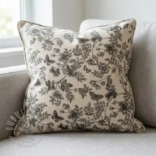 Dekorativna tkanina Linenlook Painting flowers black digital print