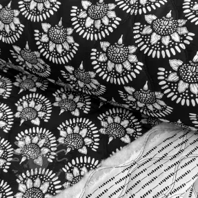 Pamuk VOILE STEPPED Bouquet flowers balck digital print