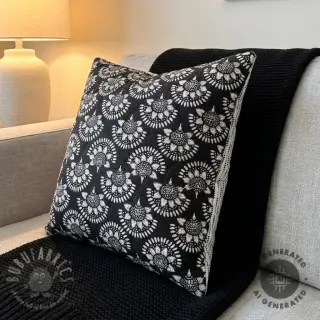 Pamuk VOILE STEPPED Bouquet flowers black digital print