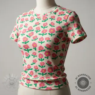 Jersey RIB JENNIFER BOURON Flowers natural pink ORGANIC