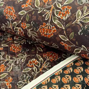 Samet VELVET QUILT Flowers leaves dark brown