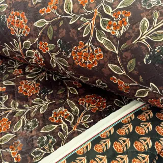 Samet VELVET QUILT Flowers leaves dark brown