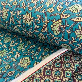 Samet VELVET QUILT Flowers abstract petrol