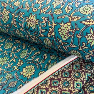 Samet VELVET QUILT Flowers abstract petrol