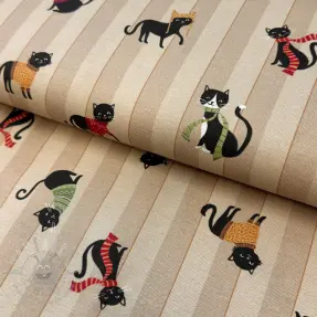 Dekorativna tkanina premium Cat frost friends taupe digital print