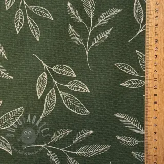Dekorativna tkanina Linenlook Elegant leaf branch army