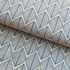 Dekorativna tkanina Linenlook Leaf line minimalist denim
