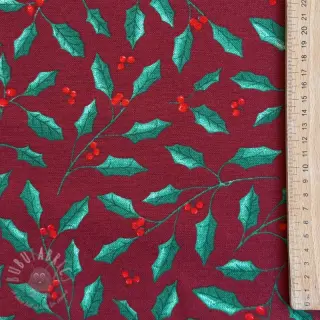 Dekorativna tkanina premium Holly Branch Xmas wine