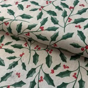Dekorativna tkanina Linenlook Holly branch Xmas