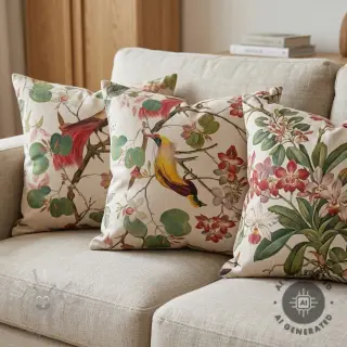 Dekorativna tkanina Linenlook Orchid paradise bird digital print