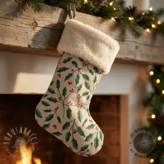 Dekorativna tkanina Linenlook Holly branch Xmas