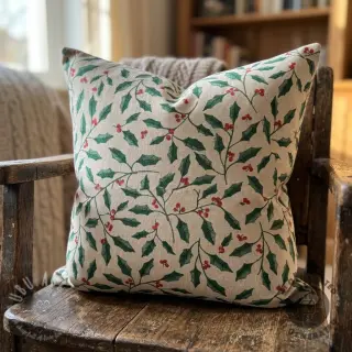 Dekorativna tkanina Linenlook Holly branch Xmas
