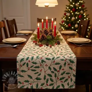 Dekorativna tkanina Linenlook Holly branch Xmas