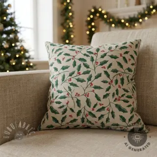 Dekorativna tkanina Linenlook Holly branch Xmas