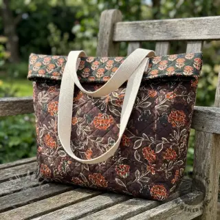 Samet VELVET QUILT Flowers leaves dark brown