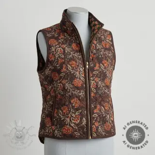 Samet VELVET QUILT Flowers leaves dark brown