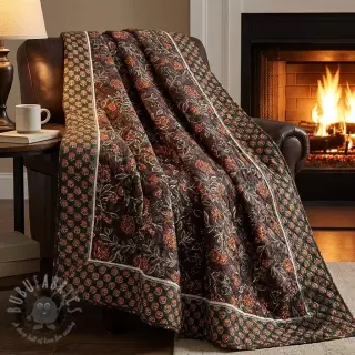 Samet VELVET QUILT Flowers leaves dark brown